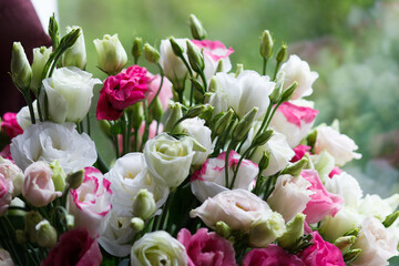 Bouquet from colored flowers of eustoma