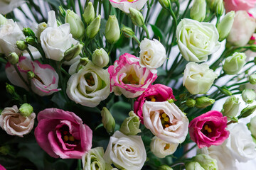 Bouquet from colored flowers of eustoma