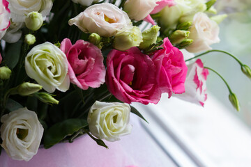 Bouquet from colored flowers of eustoma
