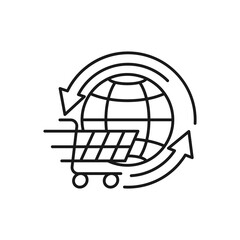 Shopping Cart with Globe icon Vector Design. Shopping Cart icon with Globe design concept for e-commerce, online store and marketplace website, mobile, logo, symbol, button, sign, App UI