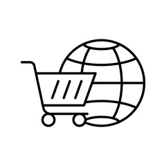 Shopping Cart with Globe icon Vector Design. Shopping Cart icon with Globe design concept for e-commerce, online store and marketplace website, mobile, logo, symbol, button, sign, App UI