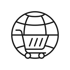 Shopping Cart with Globe icon Vector Design. Shopping Cart icon with Globe design concept for e-commerce, online store and marketplace website, mobile, logo, symbol, button, sign, App UI