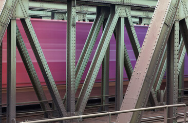 Freight train passes by the station Veddel in Hamburg