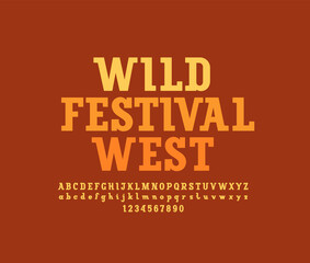 Retro bold font, alphabet slab serif, uppercase Latin letters from A to Z and Arab numbers from 0 to 9, vector illustration 10EPS