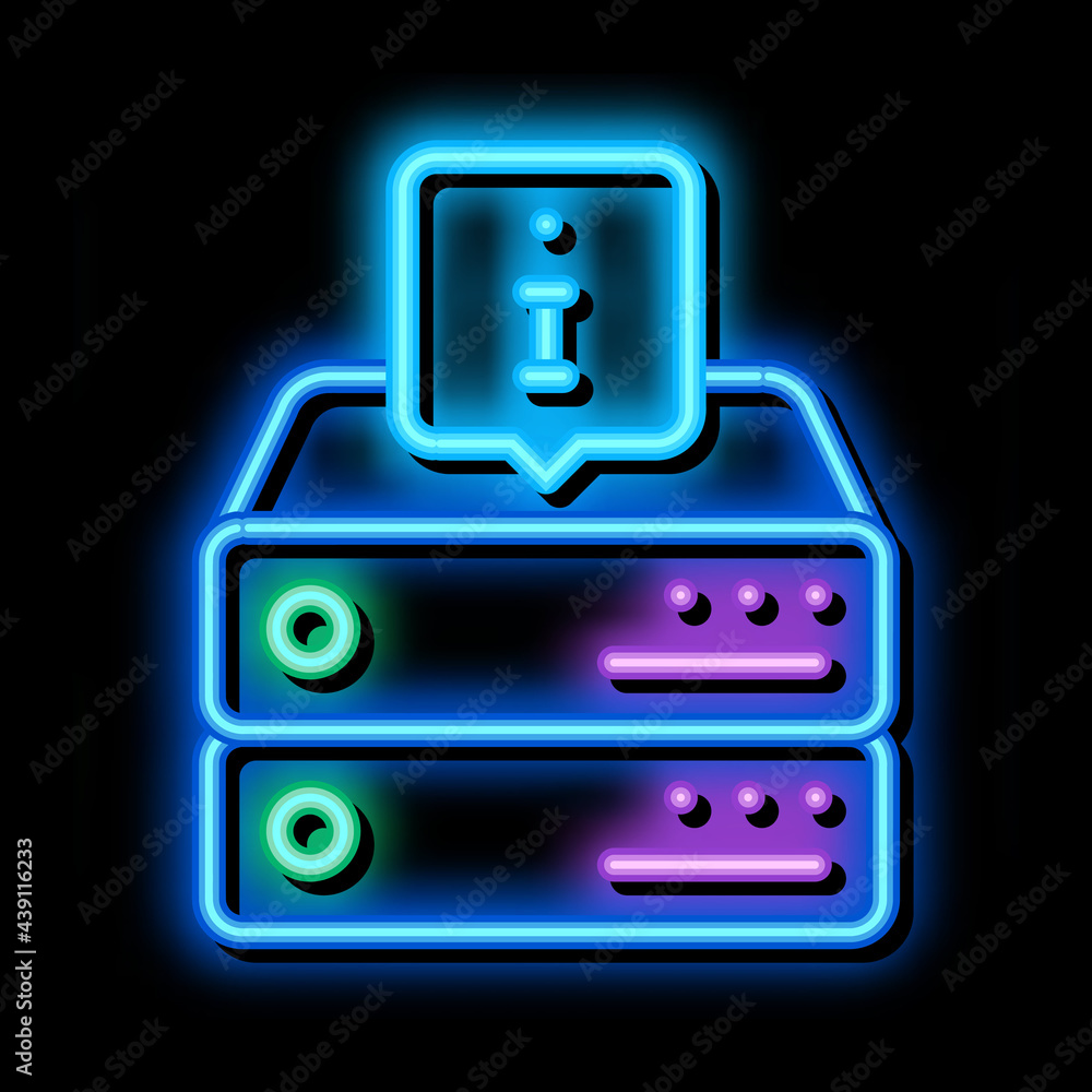 Aufkleber information on server for machine learning neon light sign vector. glowing bright icon information o