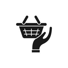 Shopping Cart with Hand icon Vector Design. Shopping Cart icon with Hand Gesture design concept for e-commerce, online store and marketplace website, mobile, logo, symbol, button, sign, app