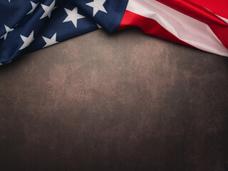 Part of the American flag isolated on vintage background. Top view. Flat lay. Space for text
