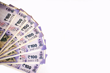 Indian one hundred rupees banknote isolated on white background