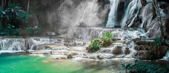 Worlds most beautiful waterfalls Kuang Si waterfall Luang Prabang Laos.