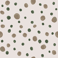 Fabric pattern, bed linen material, polka dot fabric, pastel colors, seamless raster texture, polka dot watercolor background. Beige, green, natural tone
