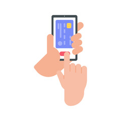 Businessman holding a mobile to pay online via credit card online shopping concept