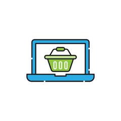 Shopping Cart with Laptop icon Vector Design. Shopping Cart icon with Laptop design concept for e-commerce, online store and marketplace website, mobile, logo, symbol, button, sign, app UI