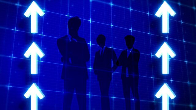 デジタル調の上昇するグラフとシルエットのビジネスマンのイメージ映像　4K　LOOP