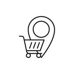 Shopping Cart with Location icon Vector Design. Shopping Cart icon with Location Pin design concept for e-commerce, online store and marketplace website, mobile, logo, symbol, button, sign, App UI