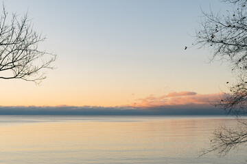 sunrise on lake with clouds