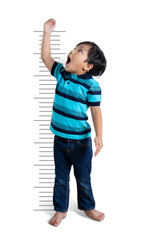 asian boy growing tall measuring