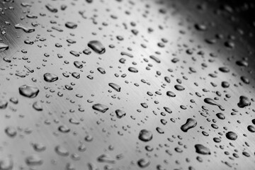 Many different drops of water on the metal surface