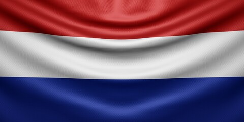 Hanging wavy national flag of Netherlands with texture. 3d render.
