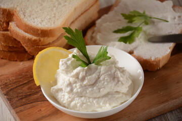 Taramosalata Greek spread Paste (pate) made of ground fish, shrimps, and caviar, served with lemon....