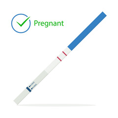 Positive pregnancy test, isolated on white background, flat design