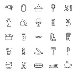 barber shop outline vector icons isolated on white. barber saloon icon set for web and ui design, mobile apps and print products