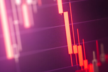 Red chart on monitor screen as crisis concept. Bankruptcy grapch after conoravirus pandemic. Bad finance crash