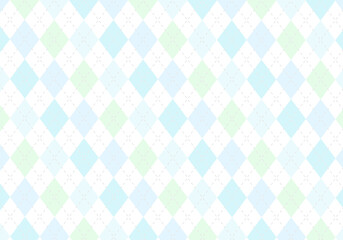 【背景素材】アーガイルチェック柄40　白背景（薄緑、藤色、水色、グレー、空色）