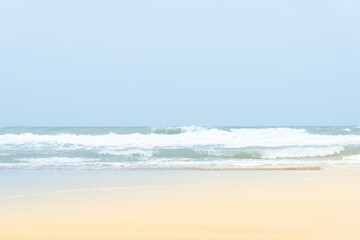 Nature in twilight period which including of sunrise over the sea and the nice beach. Summer beach with blue water and purple sky at the sunset.