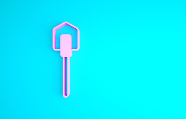Pink Shovel icon isolated on blue background. Gardening tool. Tool for horticulture, agriculture, farming. Minimalism concept. 3d illustration 3D render