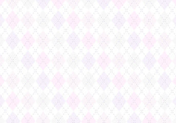 【背景素材】アーガイルチェック柄62　白背景（グレー、ピンク、ラベンダー、紫）