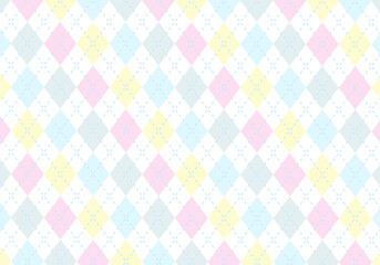 【背景素材】アーガイルチェック柄46　白背景（ピンク、黄色、水色、グレー））