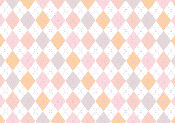 【背景素材】アーガイルチェック柄53　白背景（茶色、ピンク、グレー、オレンジ）