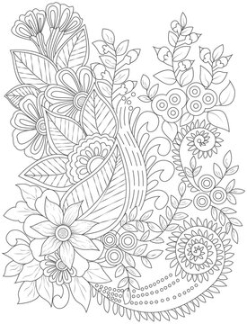 Hand-drawn flower artistic ethnic ornamental patterned floral frame doodle.Pages for adult coloring book.