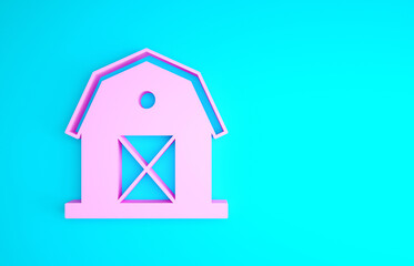 Pink Farm house icon isolated on blue background. Minimalism concept. 3d illustration 3D render