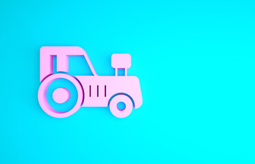 Pink Tractor icon isolated on blue background. Minimalism concept. 3d illustration 3D render