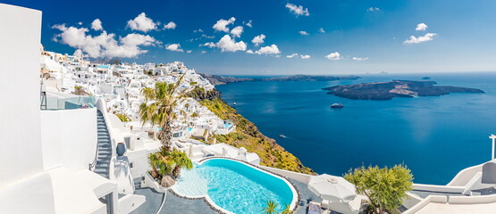Stunning summer vacation destination. Luxury travel holiday in Santorini island, Greece. Amazing...