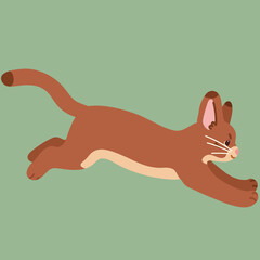 Simple and adorable illustration of Abyssinian cat running in side view flat colored