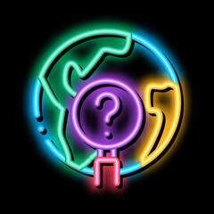 Obraz premium earth planet researcher neon light sign vector. Glowing bright icon earth planet researcher sign. transparent symbol illustration