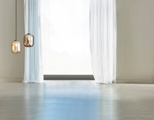 stone wall empty interior decoration modern lamp and wooden floor concept, decorative and background for home, office, hotel