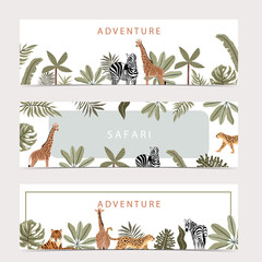 Safari background collection with giraffe,zebra.vector illustration for birthday invitation,postcard © piixypeach