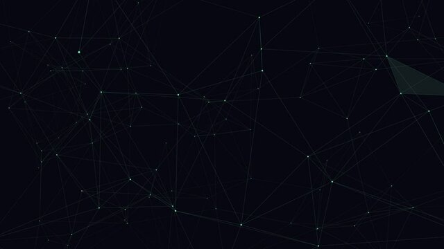 Abstract Technological Background with Plexus Lines and Dots. Dark Animated Geometric Background. Concept Business, Technology, Communication, Internet