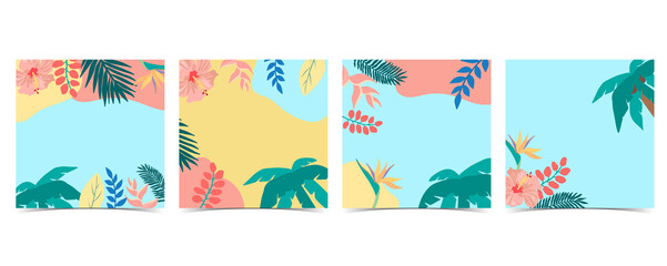 Collection of summer background set with palm,coconut tree,sea,beach.Editable vector illustration for invitation,postcard and website banner - obrazy, fototapety, plakaty