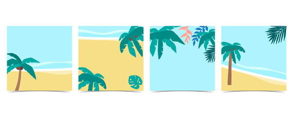 Collection of summer background set with palm,coconut tree,sea,beach.Editable vector illustration for invitation,postcard and website banner