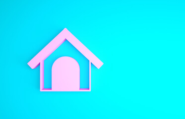 Fototapeta na wymiar Pink Dog house icon isolated on blue background. Dog kennel. Minimalism concept. 3d illustration 3D render