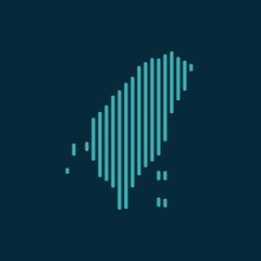 Vector abstract map of Taiwan with blue straight rounded lines isolated on a indigo background.