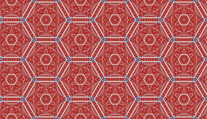 seamless pattern of red and blue tiles in Moroccan style