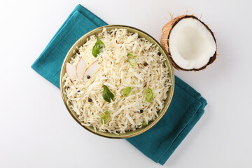 Coconut Rice - South Indian recipe using  cooked Basmati rice cooked with coconut milk