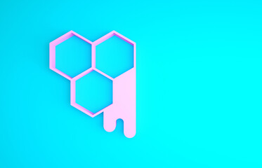Pink Honeycomb icon isolated on blue background. Honey cells symbol. Sweet natural food. Minimalism concept. 3d illustration 3D render