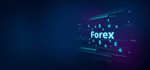 Forex text on digital blue background. Forex concept.