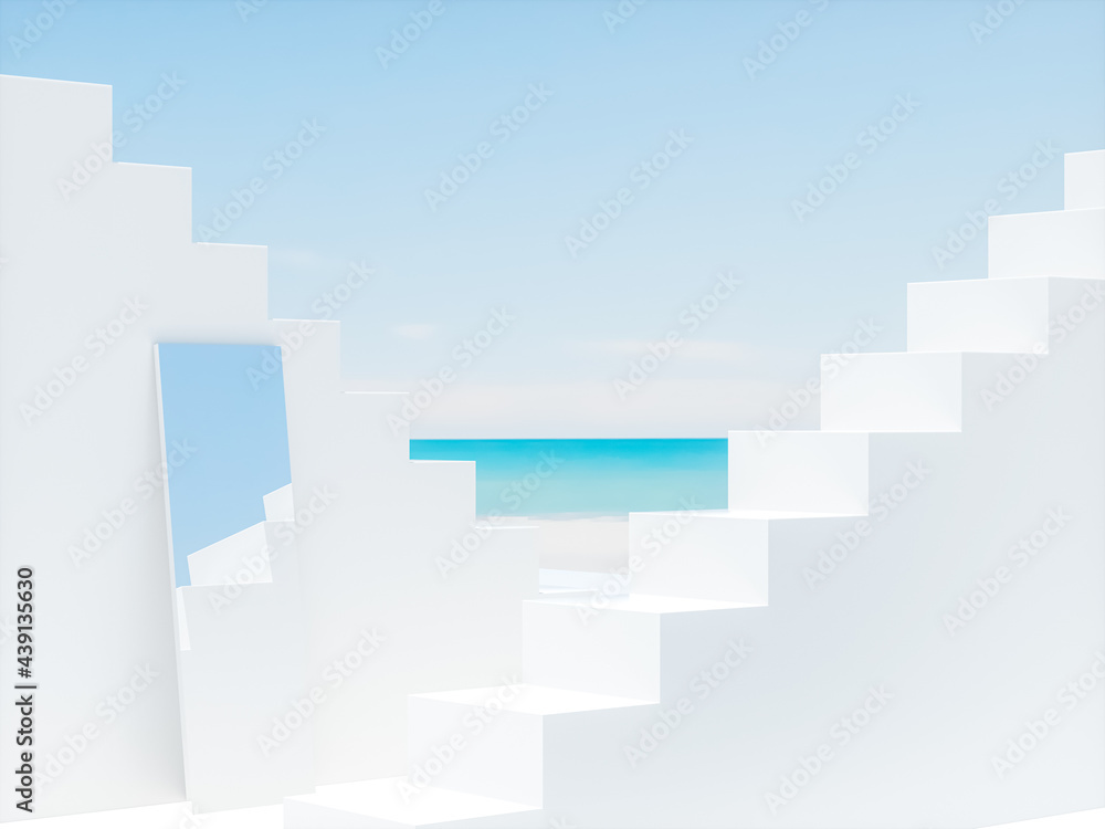 Poster abstract summer beach scene with a podium background. 3d rendering.